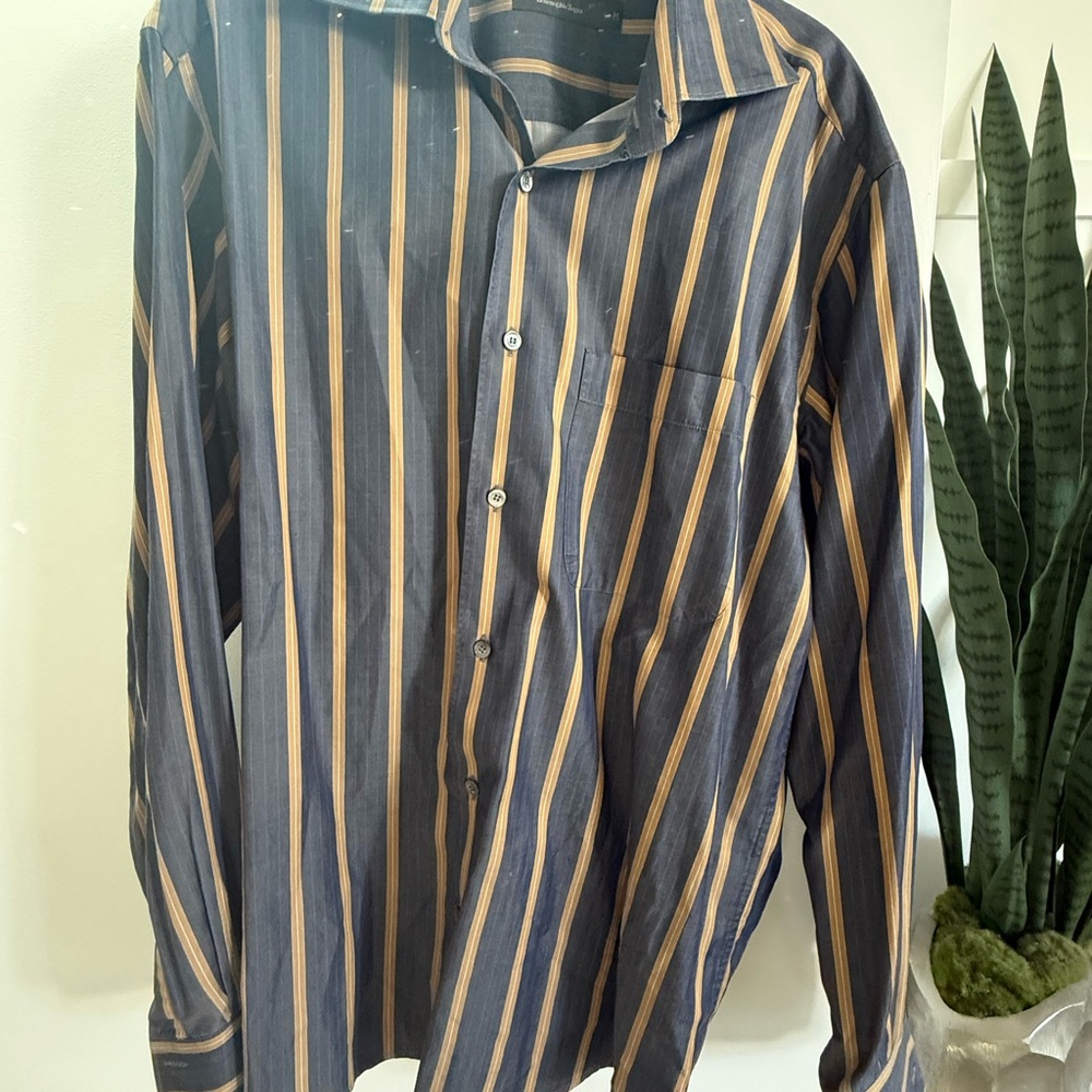 Ermenegildo Zegna Black and Gold Striped Shirt